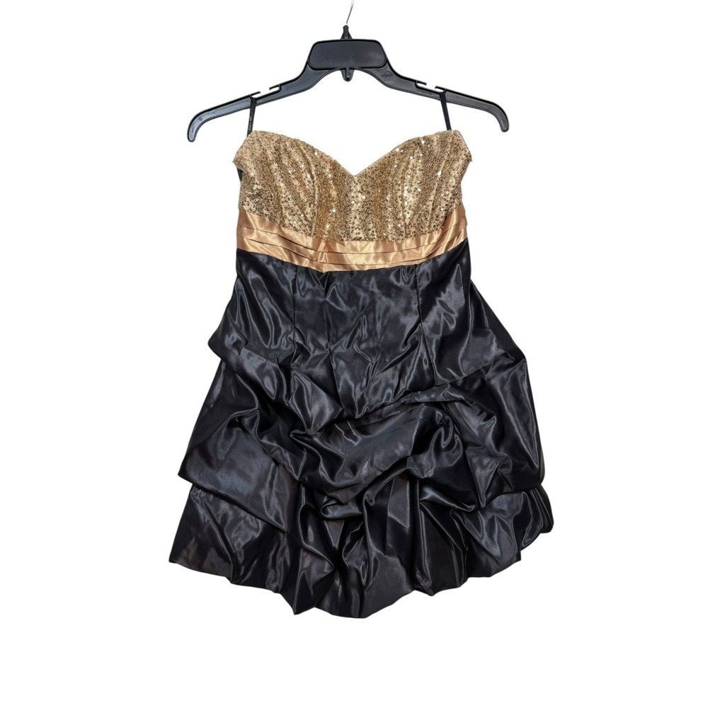 Jessica McClintock for Gunne Sax Black & Gold Sequin Bubble Mini Dress Size 9